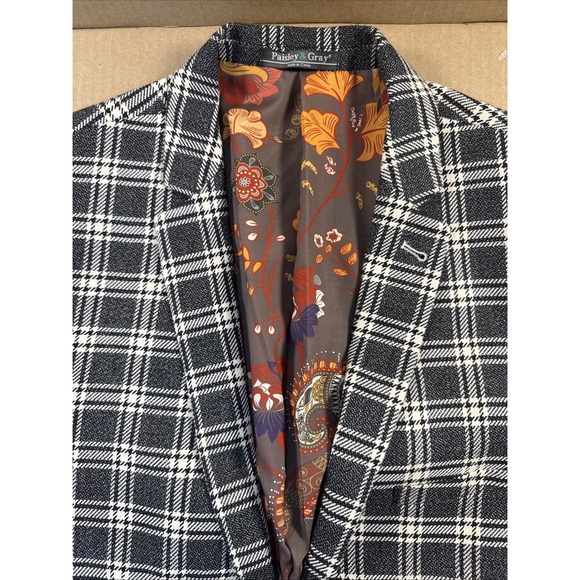 Paisley & Gray Other - Paisley & Gray Blazer Mens 46L Black White Plaid Slim Fit Sport Coat Jacket